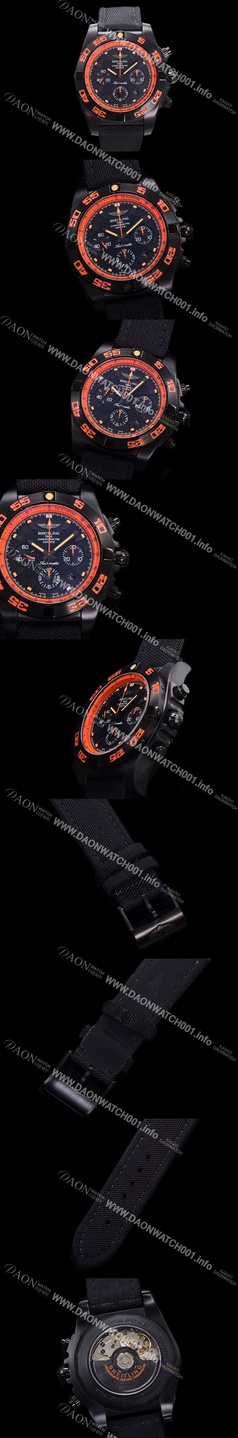 미러급 브라이틀링 남성용 크로노맷 DLC 블랙스틸 오토매틱 ETA 7750-2 타입 44mm 나토천/가죽믹스 블랙다이얼  bre6064 Ⅳ