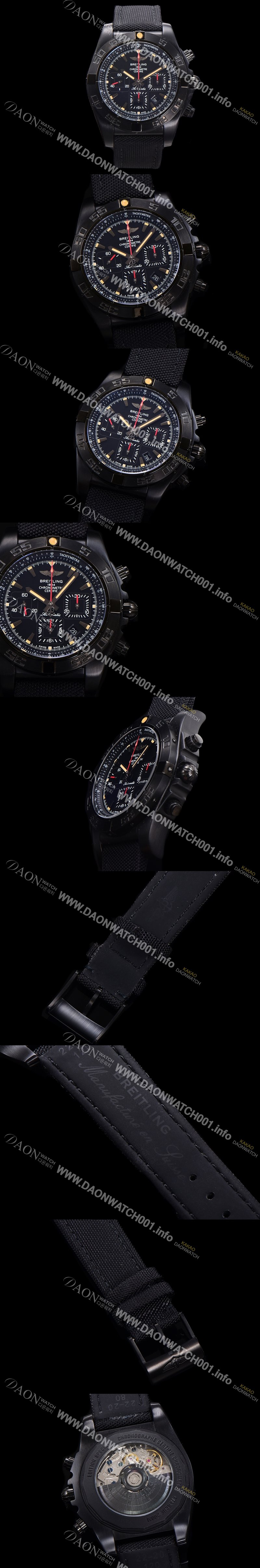 미러급 브라이틀링 남성용 크로노맷  DLC 블랙스틸 오토매틱 ETA 7750-2 타입 44mm 나토천/가죽믹스 블랙다이얼  bre2026 Ⅳ