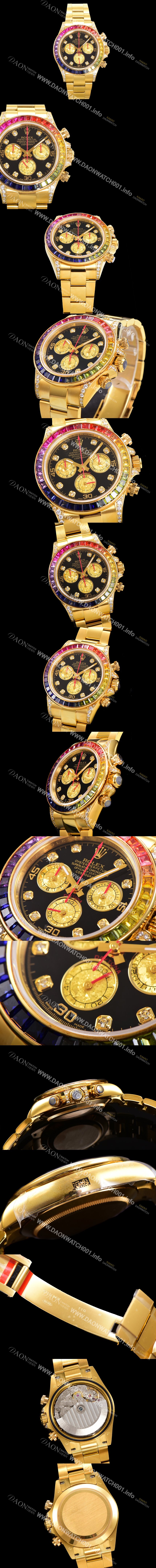 미러급 로렉스 남성용 데이토나 오이스터 다이아/큐빅 ETA7750-2 타입 오토매틱 크로노그래프 40mm 18K 옐루골드 블랙다이얼  rol0986 Ⅳ