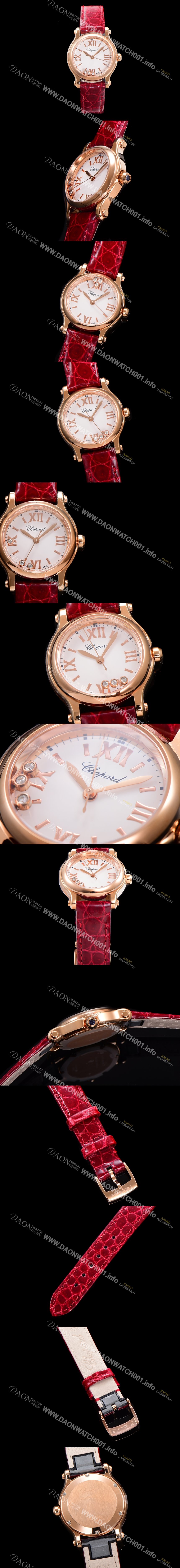 미러급 쇼파드 여성용 해피스포츠 다이아몬드 쿼츠 오리지널 ETA956.102 타입 스몰30mm 레이디스 금장시계  가죽줄 화이트다이얼 cho8298 Ⅳ