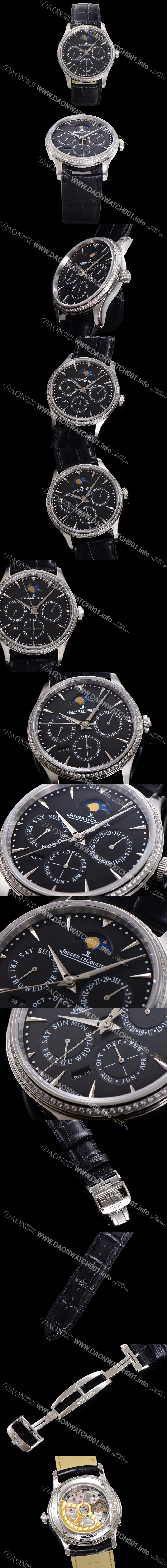 미러급 예거르꿀뜨르 남성용 마스터 울트라 퍼페추얼 캘린더 오토매틱 MC868 타입 39mm 가죽줄 다이아몬드베젤 문페이즈  블랙다이얼 jag49774 Ⅳ