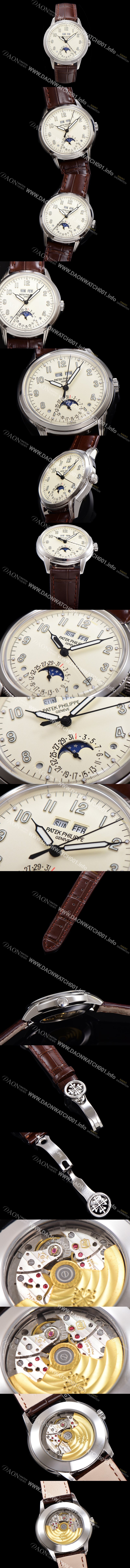 미러급 파텍필립 남성용 퍼페추얼 캘린더 오토매틱 PP Cal.324 타입 40mm 가죽줄 문페이즈 화이트다이얼 pat24729 Ⅳ