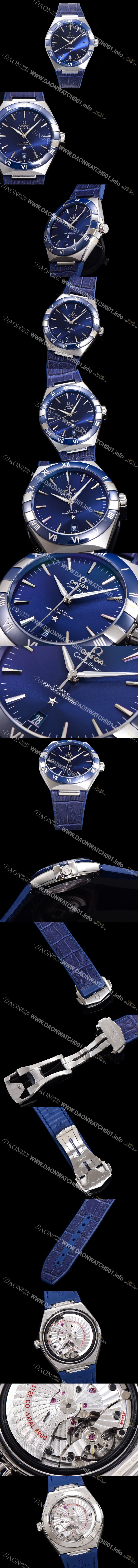 미러급 오메가 남성용 1:1수제공정! 무브UP 컨스틸레이션 코-엑시얼 마스터 오토매틱 Cal.8900타입 41mm  가죽/우레탄 믹스 블루다이얼 omg82287 Ⅳ