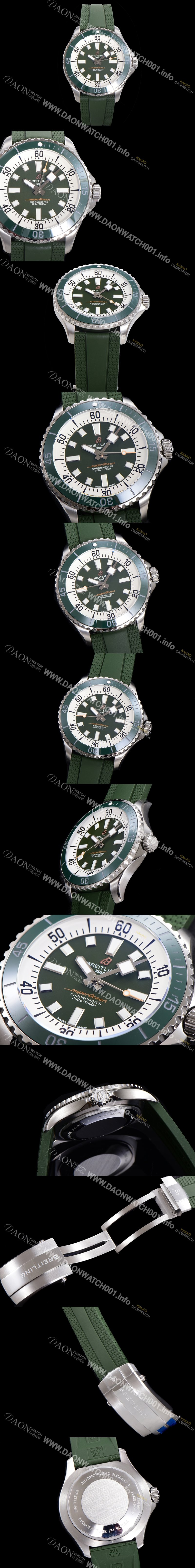 미러급 브라이틀링 뉴 다이버워치 남성용 슈퍼오션 44mm 오토매틱 ETA2824-2 타입 크로노미터 우레탄줄 세라믹베젤 그린다이얼 bre80774 Ⅳ