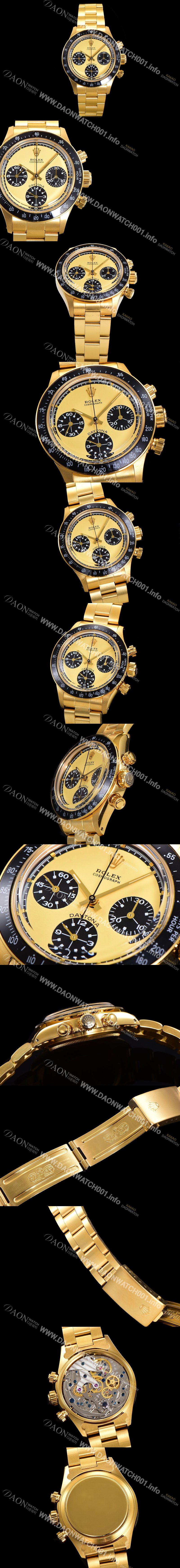 미러급 로렉스 남성용 1965년 모델 클래식  코스모그래프 데이토나  Ref.6239 수동감기/기계식 37mm 18K옐루골드 스크류 다운 푸셔 메탈줄 골드다이얼 rol09246 Ⅳ