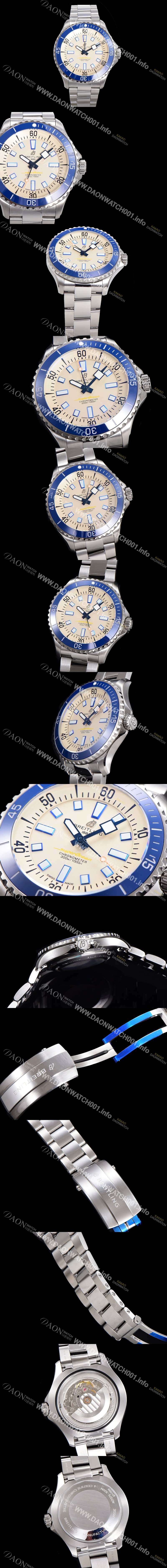 미러급 브라이틀링 뉴 다이버워치 남성용 슈퍼오션 44mm 오토매틱 ETA2824-2 타입 크로노미터 메탈줄 세라믹베젤 아이보리 다이얼  bre44927 Ⅳ