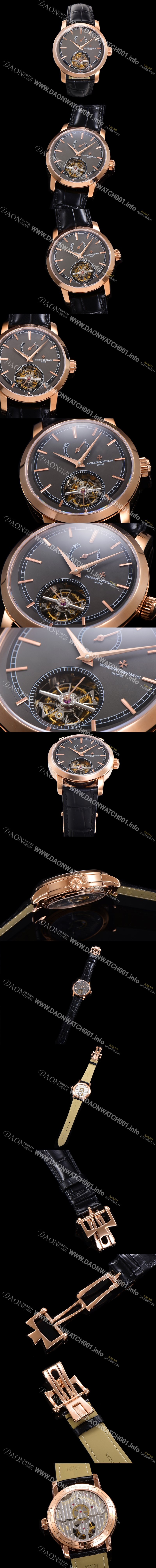 미러급 바쉐런콘스탄틴 남성용 트레디셔널 투어빌론 자동형  18K 로즈골드 42mm 가죽줄 그레이다이얼 vac14085 Ⅳ