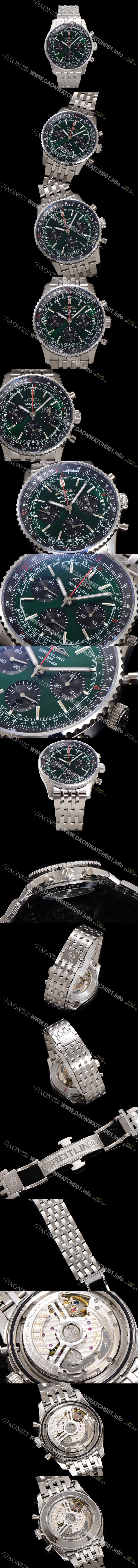 미러급 브라이틀링 남성용 네비타이머 AB0137241L1A1 크로노그래프 ETA7750-2 타입 오토매틱 43mm 메탈줄 아이스 그린 다이얼 bre6010 Ⅳ