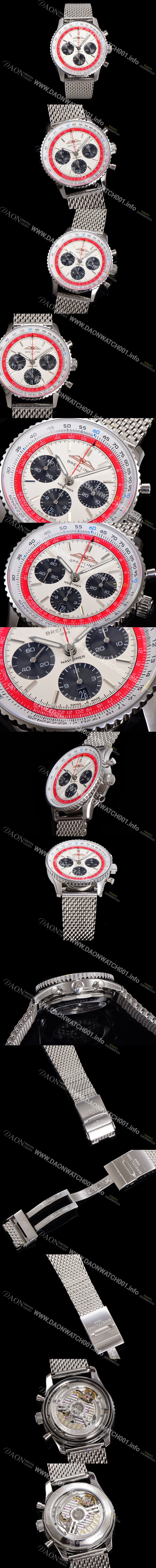 미러급 브라이틀링 남성용 네비타이머 AB01383B1G1P1 크로노그래프 ETA7750-2 타입 오토매틱 43mm 화이트 다이얼 bre6001 Ⅳ