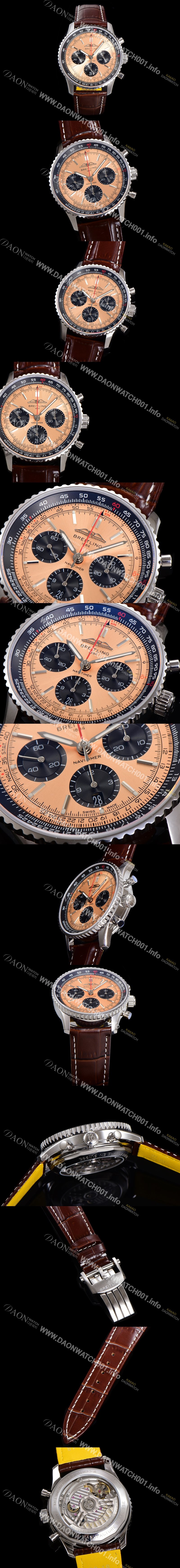 미러급 브라이틀링 남성용 네비타이머 AB0138241K1P1 크로노그래프 ETA7750-2 타입 오토매틱 43mm 가죽줄 핑드골드 다이얼 bre5993 Ⅳ