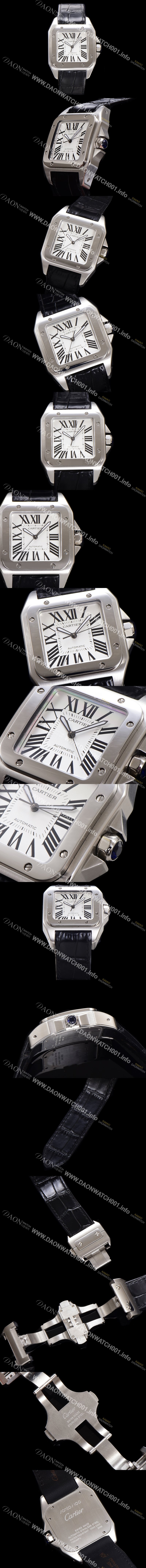 미러급 까르띠에 산토스 100 W20073X8 오토매틱 ETA2824-2 타입 남성용 51mm 가죽줄 화이트 다이얼 car69319 Ⅳ