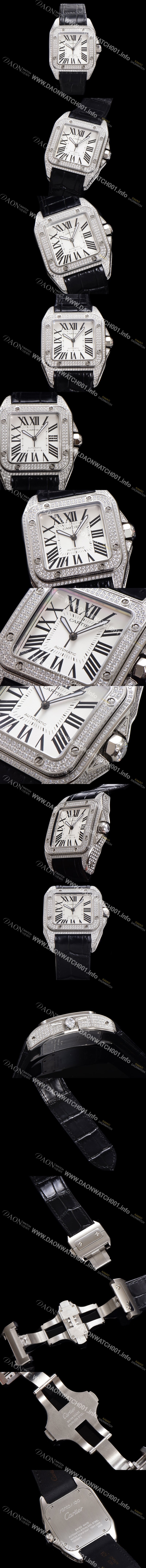 미러급 까르띠에 산토스 100 오토매틱 ETA2824-2 타입 보석시계 남성용 51mm 가죽줄 화이트 다이얼 car69320 Ⅳ