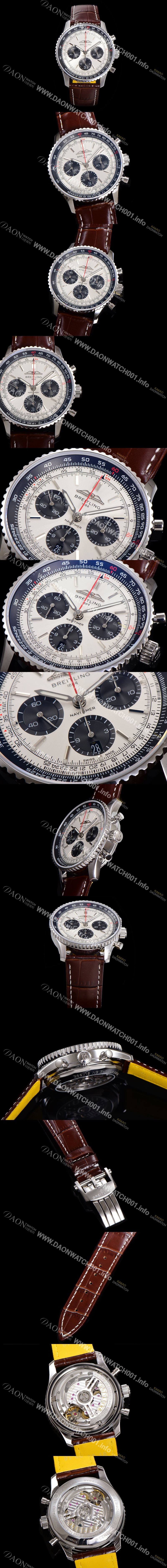 미러급 브라이틀링 남성용 네비타이머 AB0138241G1P1 크로노그래프 ETA7750-2 타입 오토매틱 43mm 가죽줄 실버 다이얼 bre5994 Ⅳ