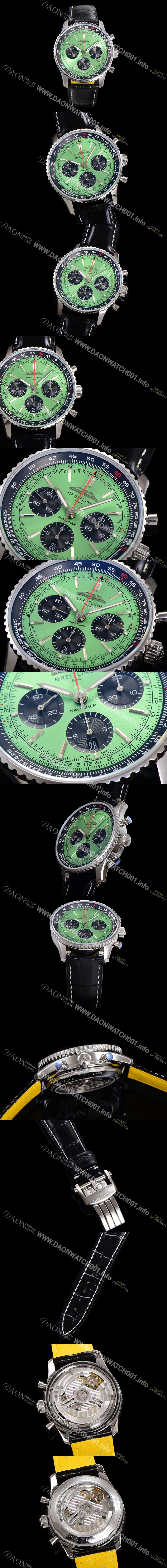 미러급 브라이틀링 남성용 네비타이머 AB0137241L1P1 크로노그래프 ETA7750-2 타입 오토매틱 43mm 가죽줄 그린 다이얼 bre5997 Ⅳ