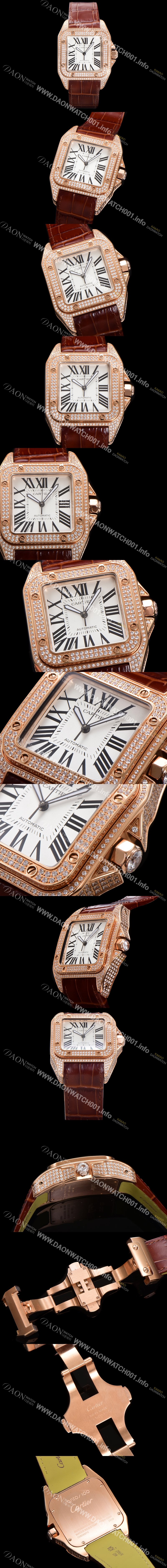 미러급 까르띠에 산토스 100 XL 오토매틱 ETA2824-2 타입 18k 로즈골드 남성용 51mm 가죽줄 화이트 다이얼 car69315 Ⅳ