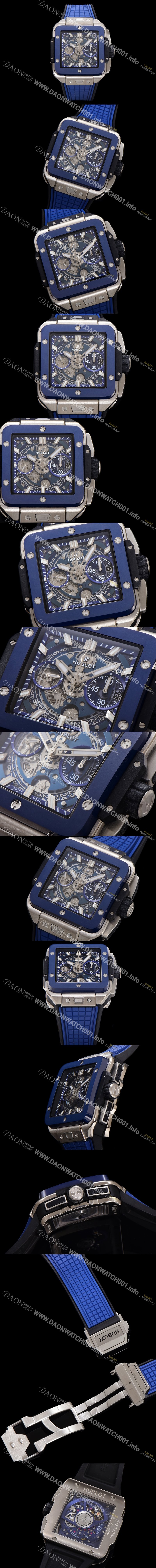 미러급 휴블렛 남성용 스퀘어 뱅 유니코 821.NL.5170.RX 스켈레톤 다이얼 티타늄 에디션 42미리 오토매틱 무브먼트 우레탄 러버밴드 hub2130 Ⅳ