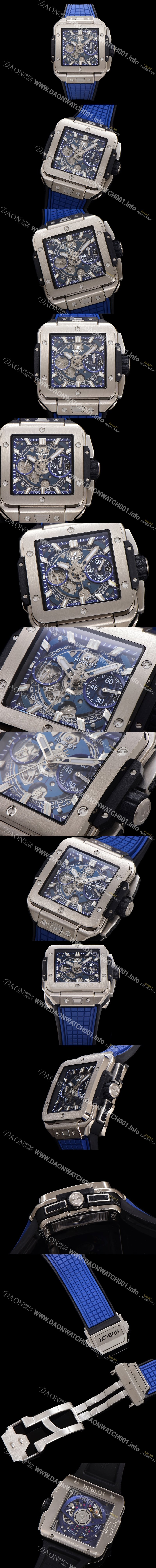 미러급 휴블렛 남성용 스퀘어 뱅 유니코 821.NX.5170.RX 스켈레톤 다이얼 티타늄 에디션 42미리 오토매틱 무브먼트 우레탄 러버밴드 hub2131 Ⅳ