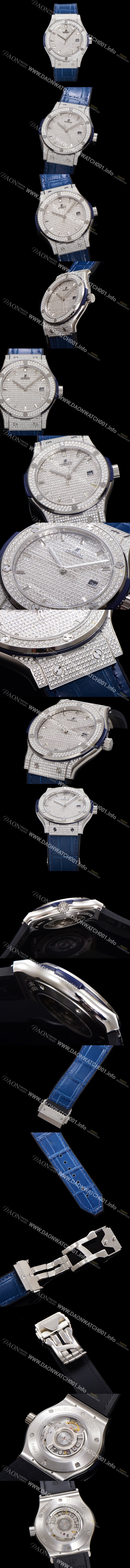 미러급 휴블렛 남성용 클래식 퓨전 565.NX.9010.LR.1704 다이아몬드 셋팅 큐빅/보석 다이얼 42미리 오토매틱 2892 타입 가죽/우레탄 믹스밴드 hub2125 Ⅳ