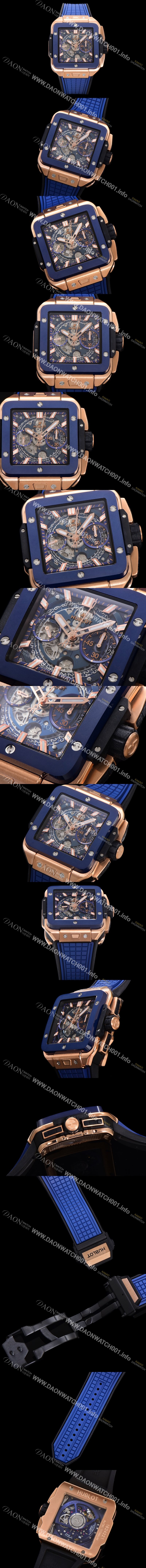 미러급 휴블렛 남성용 스퀘어 뱅 유니코 821.OL.5180.RX 스켈레톤 다이얼 티타늄 에디션 18K 로즈골드 42미리 오토매틱 무브먼트 우레탄 러버밴드 hub2133 Ⅳ