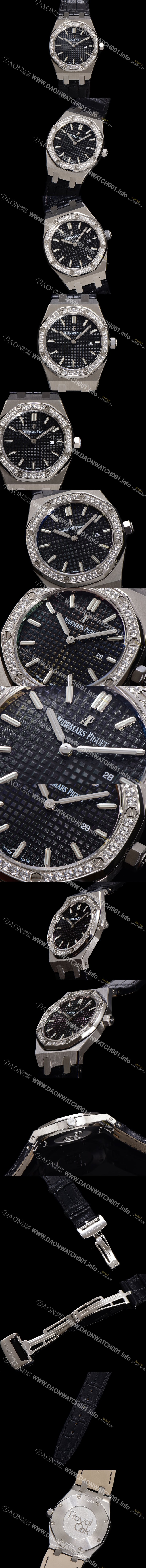 미러급 오데마피게 여성용 로얄오크 67651ST.ZZ.D002CR.01 악어가죽줄 33mm 쿼츠 무브먼트 블랙 와플 다이얼 aud6516 Ⅳ