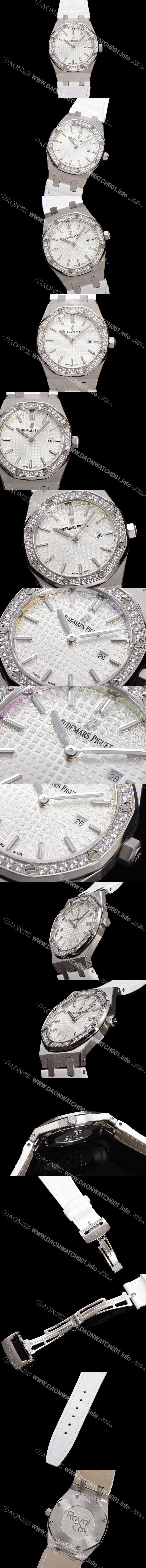 미러급 오데마피게 여성용 로얄오크 67651ST.ZZ.D011CR.01 악어가죽줄 33mm 쿼츠 무브먼트 화이트 와플 다이얼 aud6517 Ⅳ