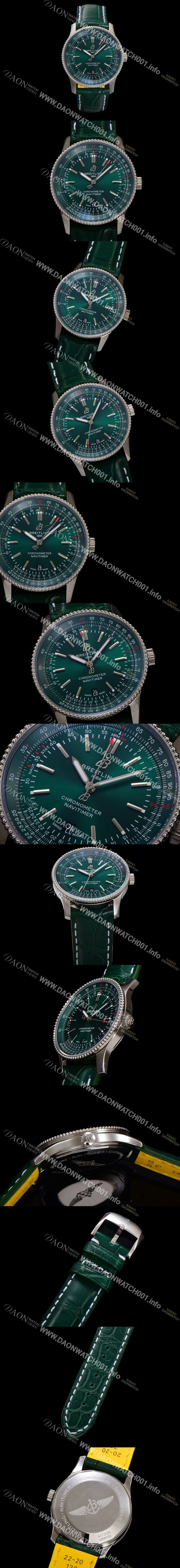 미러급 브라이틀링 남성용 네비타이머 A17326361L1P2 크로노그래프 오토매틱 2824 타입 41mm 가죽줄 그린 다이얼 bre6042 Ⅳ