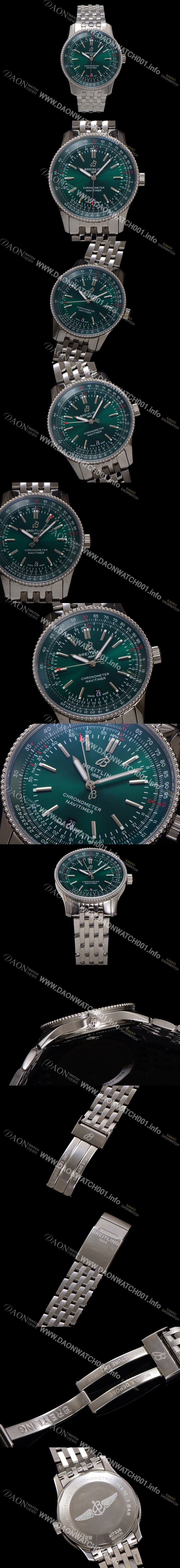 미러급 브라이틀링 남성용 네비타이머 A17326361L1A1 크로노그래프 오토매틱 2824 타입 41mm 메탈줄 그린 다이얼 bre6033 Ⅳ