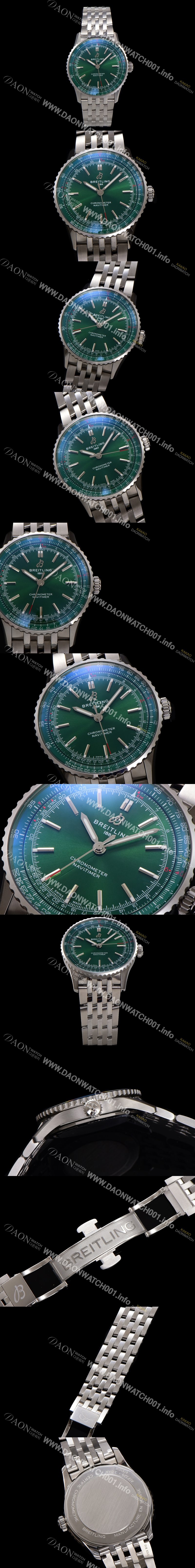 미러급 브라이틀링 남성용 네비타이머 A17329371L1A1 크로노그래프 오토매틱 2824 타입 41mm 메탈줄 그린 다이얼 bre6038 Ⅳ