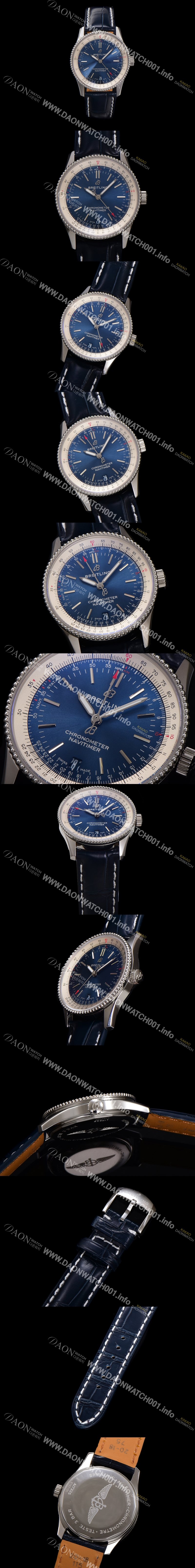 미러급 브라이틀링 남성용 네비타이머 A17325211C1P1 크로노그래프 오토매틱 2824타입 38mm 가죽줄 블루 다이얼 bre6028 Ⅳ
