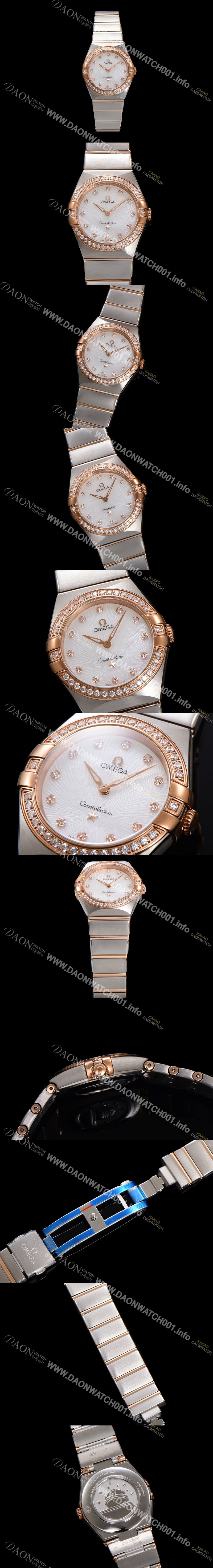 미러급 오메가 여성용 컨스틀레이션 131.25.28.60.55.003 로즈골드 다이아몬드 세팅 베젤 28mm 쿼츠 무브먼트 화이트 다이얼 omg0151 Ⅳ