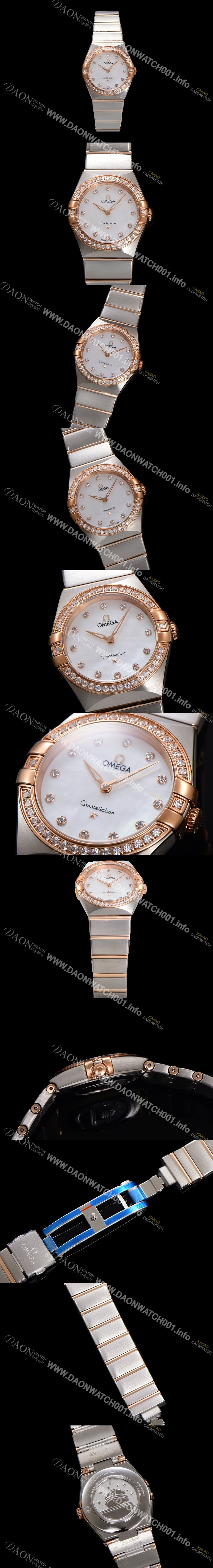 미러급 오메가 여성용 컨스틀레이션 131.25.28.60.55.001 로즈골드 다이아몬드 세팅 베젤 28mm 쿼츠 무브먼트 화이트 자개 다이얼 omg0152 Ⅳ