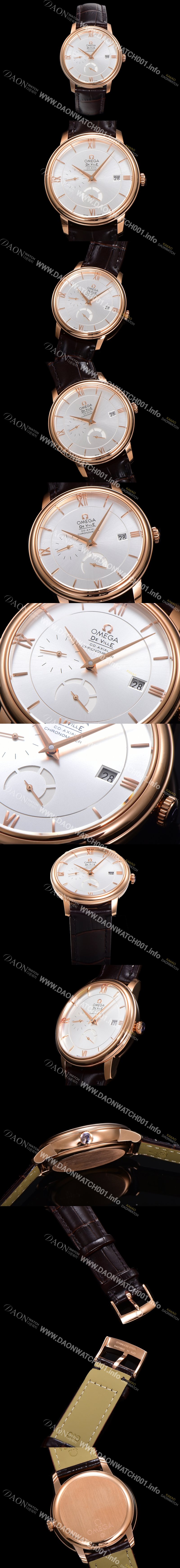미러급 오메가 남성용 드빌 424.53.40.21.02.001 프레스티지 코-액시얼 39.5mm  18K 로즈골드 오토매틱 Cal.2627 타입 실버 다이얼 omg0175 Ⅳ