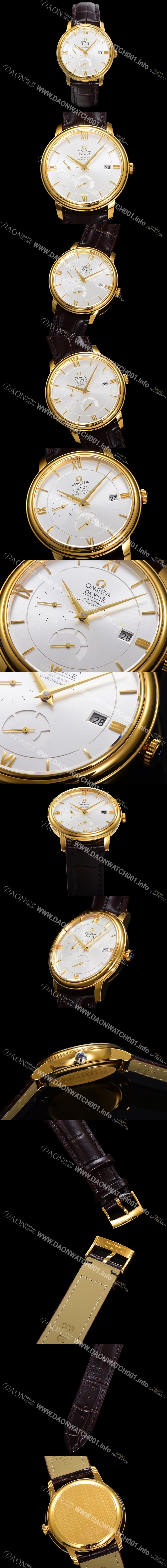 미러급 오메가 남성용 드빌 424.53.40.21.02.002 프레스티지 코-액시얼 39.5mm  18K 옐로우골드 오토매틱 Cal.2627 타입 실버 다이얼 omg0176 Ⅳ