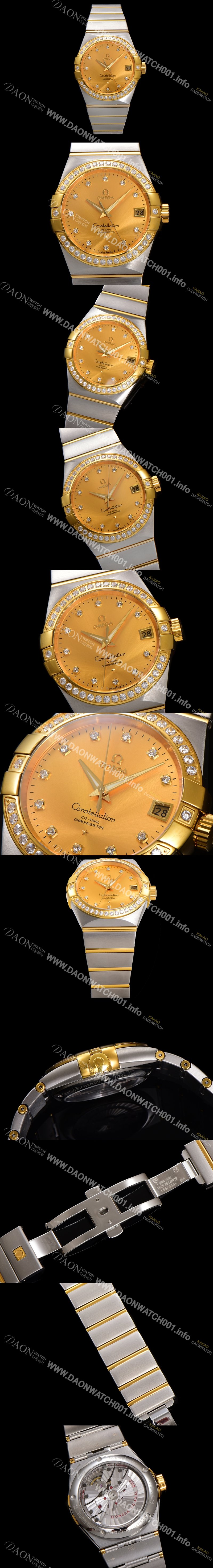 미러급 오메가 남성용 컨스틀레이션 123.25.38.21.58.001 18k 옐로우골드 다이아몬드 세팅 베젤 38mm 오토매틱 8500타입 샴페인 다이얼 omg0158 Ⅳ