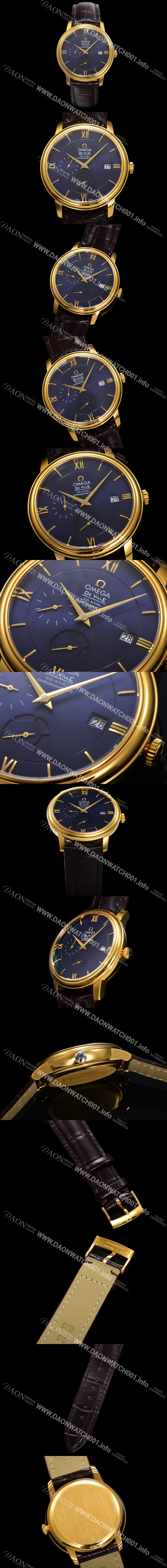 미러급 오메가 남성용 드빌 424.53.40.21.03.001 프레스티지 코-액시얼 39.5mm  18K 옐로우골드 오토매틱 Cal.2627 타입 블루 다이얼 omg0177 Ⅳ