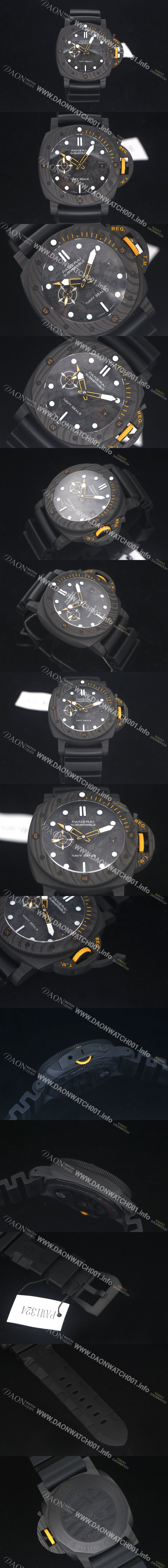 미러급 파네라이 남성용 서브멀시브 GMT 카보텍 네이비 실 PAM01324 오토매틱 Cal.P9000타입 44mm 블랙 다이얼 pan5231 Ⅳ