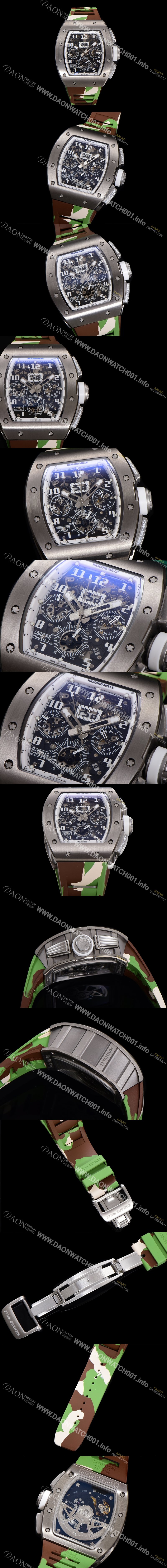 미러급 리차드밀레 남성용 RM11-FM 티타늄 케이스/스텐레스 스틸 베젤 크로노그래프 50mm 오토매틱 무브먼트 스켈레톤 다이얼 ric0252 Ⅳ