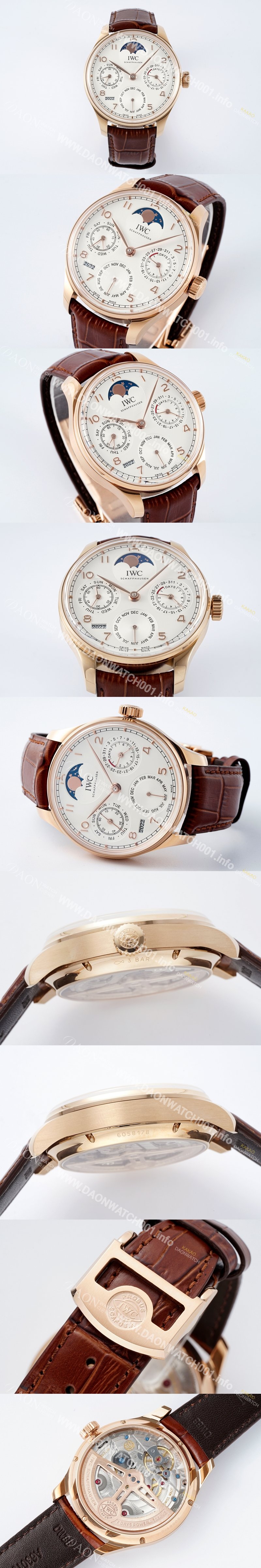 미러급 아이더블유씨 남성용 포루투기즈 IW502306 퍼페추얼 캘린더 싱글 문 44mm 18k 로즈골드 오토매틱 무브먼트 화이트 다이얼 iwc4108 Ⅳ