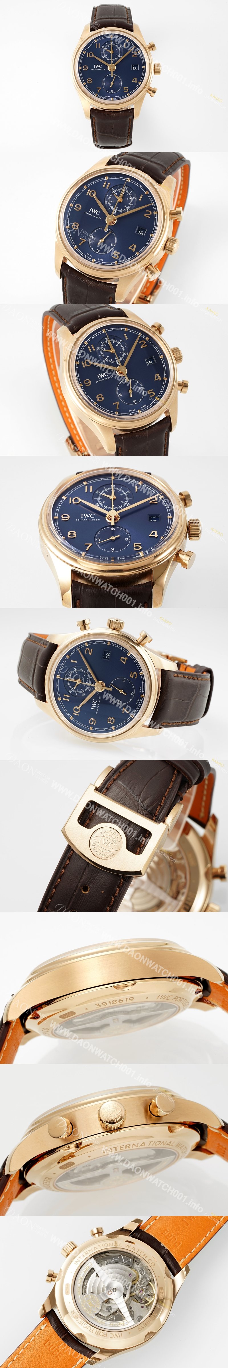 미러급 아이더블유씨 남성용 포루투기즈 IW390305 18k 로즈골드 42mm 크로노그래프 오토매틱 무브먼트 블루 다이얼 iwc4097 Ⅳ