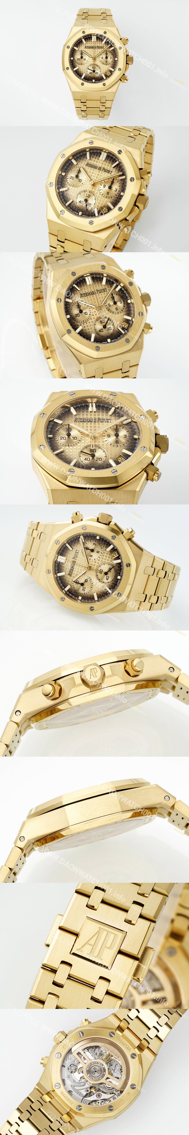 미러급 오데마피게 남성용 로얄오크 26240BA.OO.1320BA.02 크로노그래프 18K 옐로우골드 41mm 오토매틱 Cal.4401 타입 스모크 샴페인 와플 다이얼 aud6559 Ⅳ
