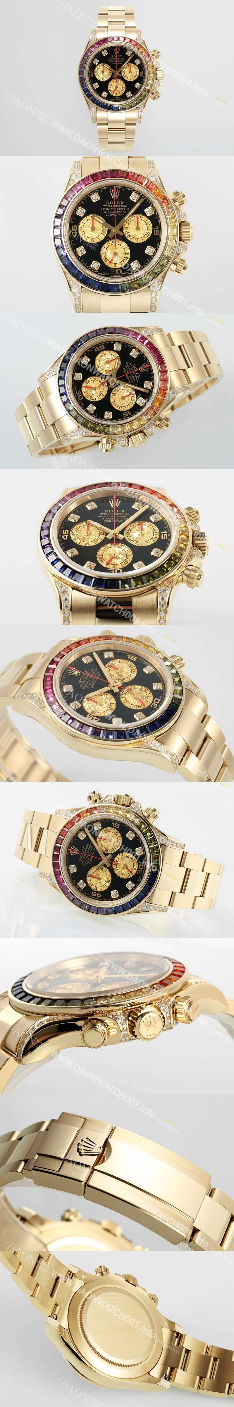 미러급 로렉스 남성용 데이토나 레인보우 116598 RBOW 크로노그래프 18K 옐로우골드 40mm 오토매틱 Cal.4130타입 블랙 다이얼 rol5432 Ⅳ