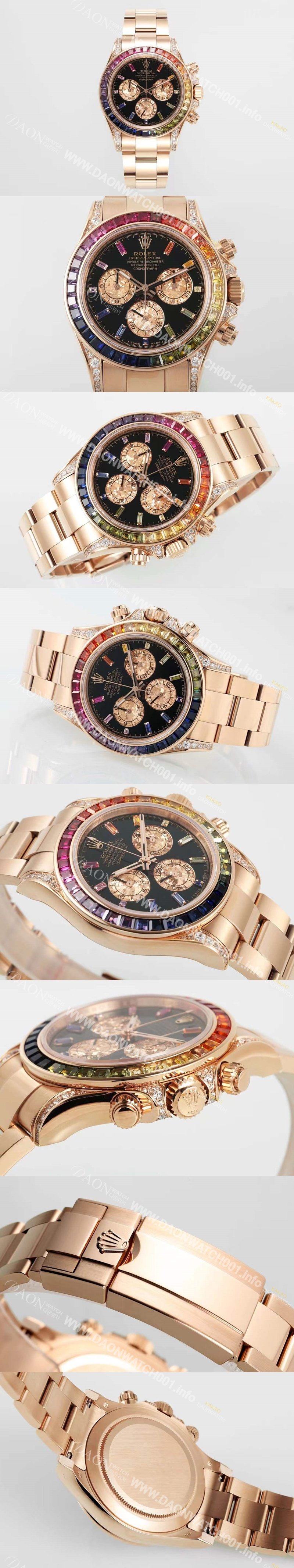 미러급 로렉스 남성용 데이토나 레인보우 116598 RBOW 크로노그래프 18k 로즈골드 40mm 오토매틱 Cal.4130타입 블랙 다이얼 rol5433 Ⅳ