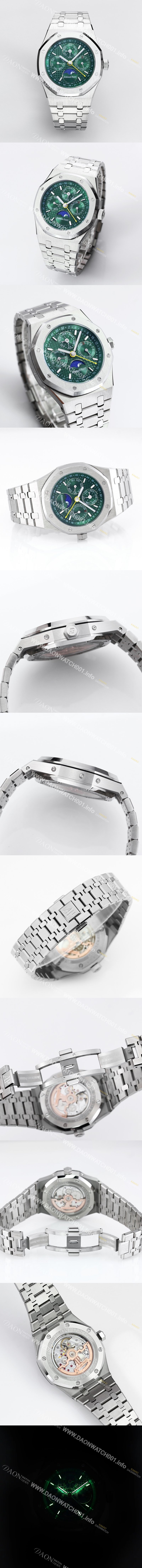 미러급 오데마피게 남성용 로얄오크 26574 퍼페츄얼 캘린더 문페이즈 41mm 그린 다이얼 신형 5134 오토매틱 무브먼트 aud4208 Ⅳ