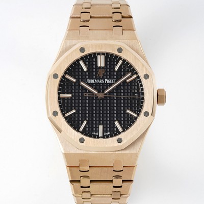 미러급 오데마피게 남성용 로얄오크 하이엔드 15500OR.OO.1220OR.01 18K 로즈골드 최신형 Cal.4302 셀프와인딩 무브먼트 41MM 그랜드 파피스리 패턴 블랙 다이얼 aud6566 Ⅳ