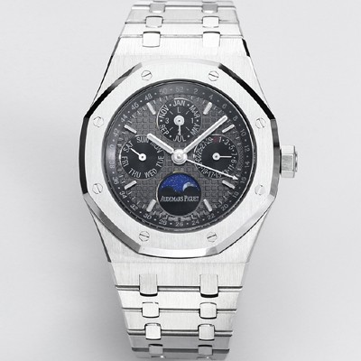 미러급 오데마피게 남성용 로얄오크 26574 퍼페츄얼 캘린더 문페이즈 41mm 다크 그레이 다이얼 신형 5134 오토매틱 무브먼트 AUD4202 Ⅳ