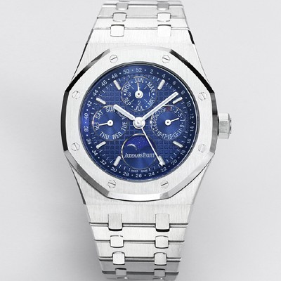 미러급 오데마피게 남성용 로얄오크 26574 퍼페츄얼 캘린더 문페이즈 41mm 블루 다이얼 신형 5134 오토매틱 무브먼트 AUD4201 Ⅳ