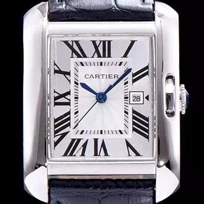 미러급 까르띠에 남성용 탱크 화이트 다이얼 쿼츠 무브먼트 CAR0007 Ⅳ