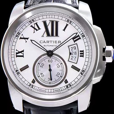미러급 까르띠에 남성용 칼리브드 까르띠에 화이트 다이얼 블랙 레더 스트랩 오토매틱 무브먼트 CAR0018 Ⅳ