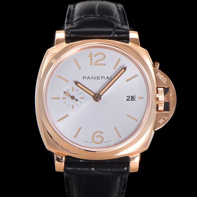 미러급 파네라이 남성용 루미노르 듀 골드텍 PAM01336 42미리 오토매틱 Cal.P.900 타입 18K 로즈골드 화이트 다이얼 pan5196 Ⅳ