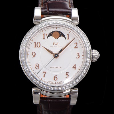 미러급 아이더블유씨여성용 다빈치 IW459307 오토매틱 문페이즈 36mm 18K 로조골드 다이아몬드베젤가죽줄 화이트다이얼 iwc76405 Ⅳ
